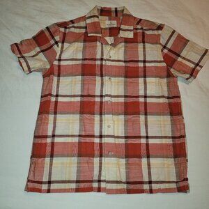 Mutual Weave Shirt Mens M Red Plaid Cotton Rayon Woven Beach Vacay Hiking Casual